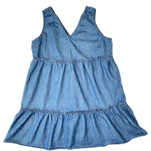 True Craft Womens Sleeveless Denim Tiered Dress Size L V-Neck & Back Tie Closure - Picture 10 of 16